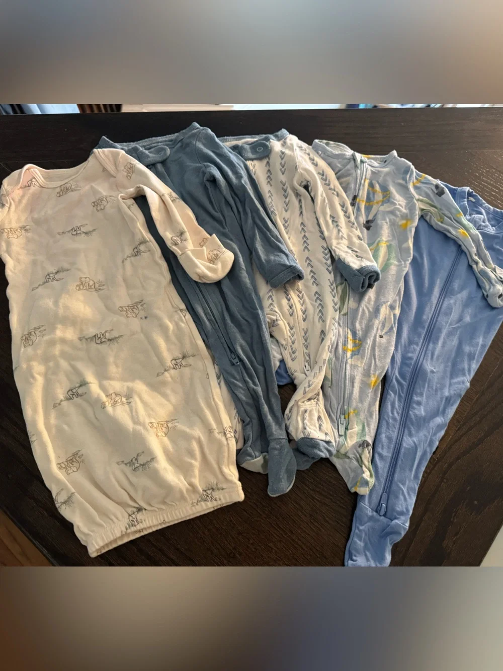 Newborn Sleep pajamas- Blue & Cream Mix 5 onesies total